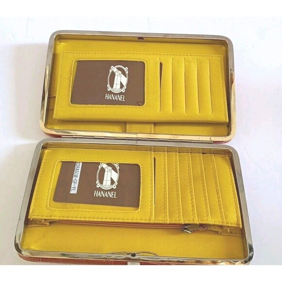 Hananel Wallet Clutch Rhinestone Cross Tan Croc Print Check Book Cover Snap New - Picture 3 of 10